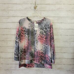 Sew In Love Pink and Gray Graphic Animal Print Blouse Relaxed Fit Size Medium